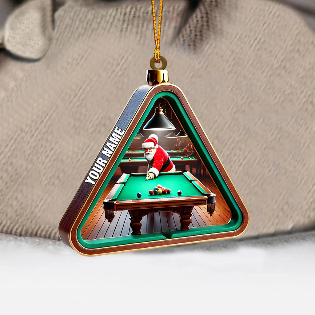 Personalized Billiards Santa Christmas Ornament - Custom Name Pool Player Acrylic Decor Gift