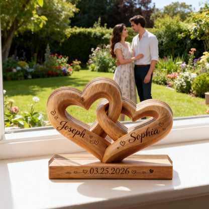 Custom Interlocking Hearts Wooden Plaque personalization view for Couples