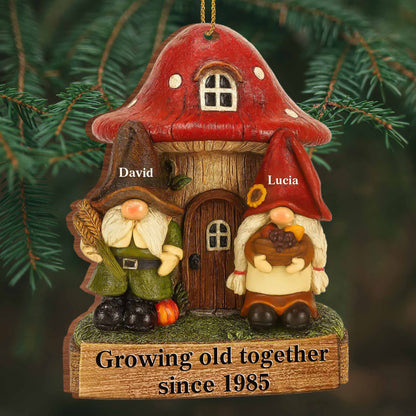 Personalized gnome couple wooden ornament with Growing Old Together printed quote for couples Christmas anniversary gift image 6
