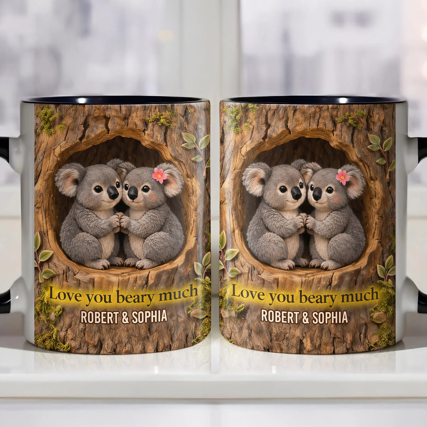 Personalized koala couple mug with quote Love You Beary Much and custom names - romantic anniversary ceramic gift image 6