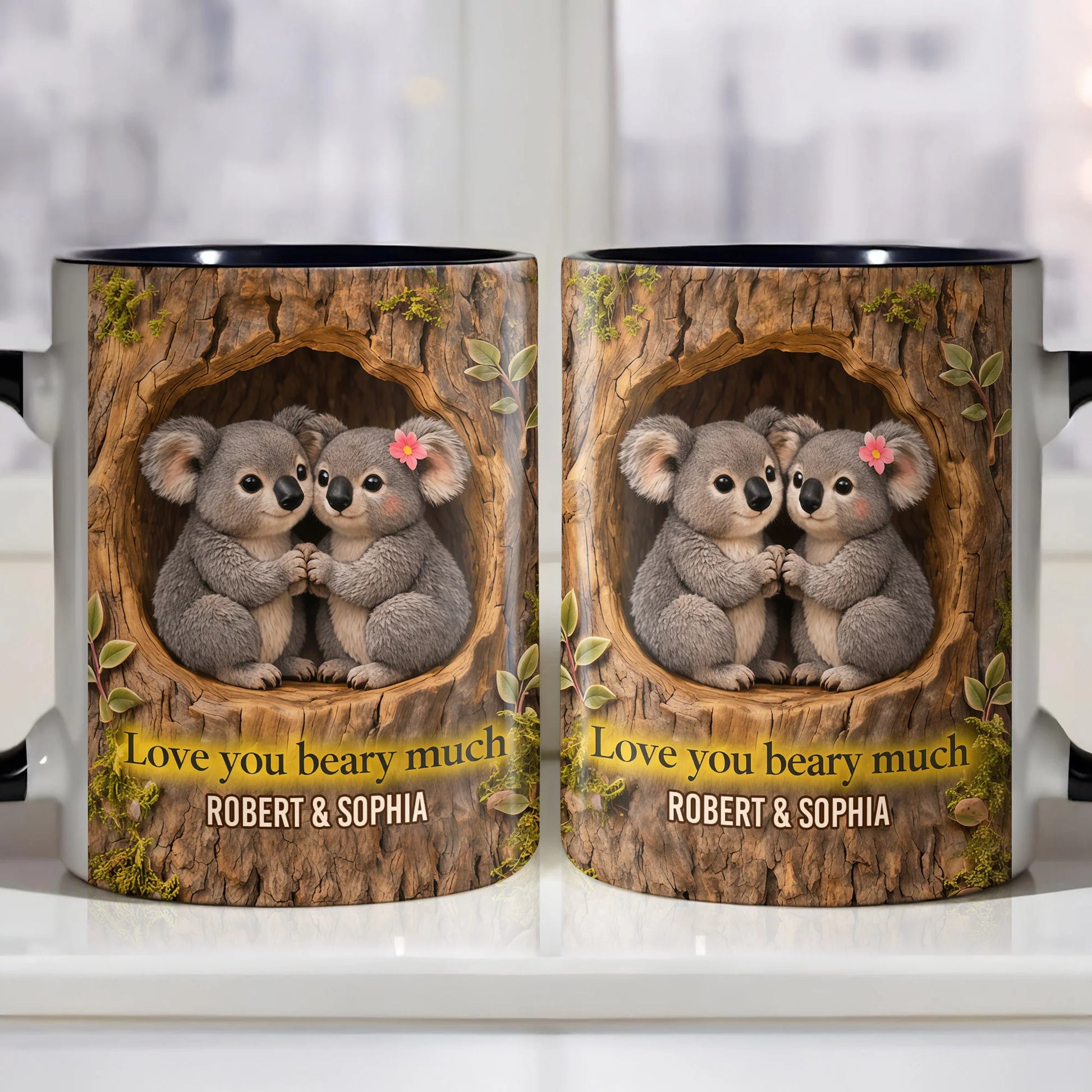 Personalized koala couple mug with quote Love You Beary Much and custom names - romantic anniversary ceramic gift image 6