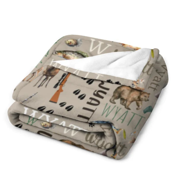 Custom Hunting Baby Blanket - Outdoor Bear Deer Fishing Personalized Name Blanket