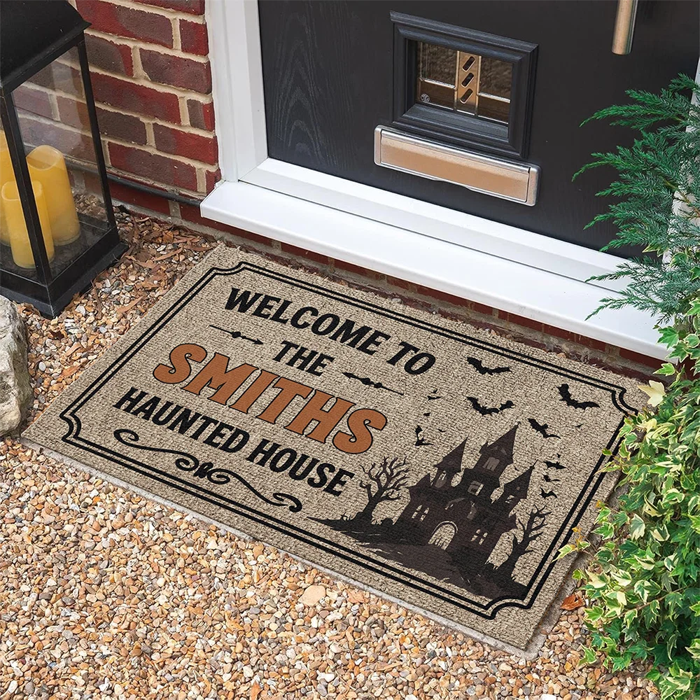 Welcome To The Family Haunted House - Personalized Halloween Doormat Outdoor Porch Decor Gift