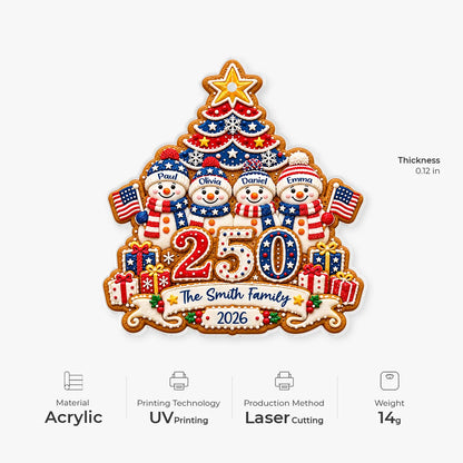 America 250 Patriotic Snowman Personalized Family Christmas Ornament - Custom 2026 Acrylic Holiday Keepsake