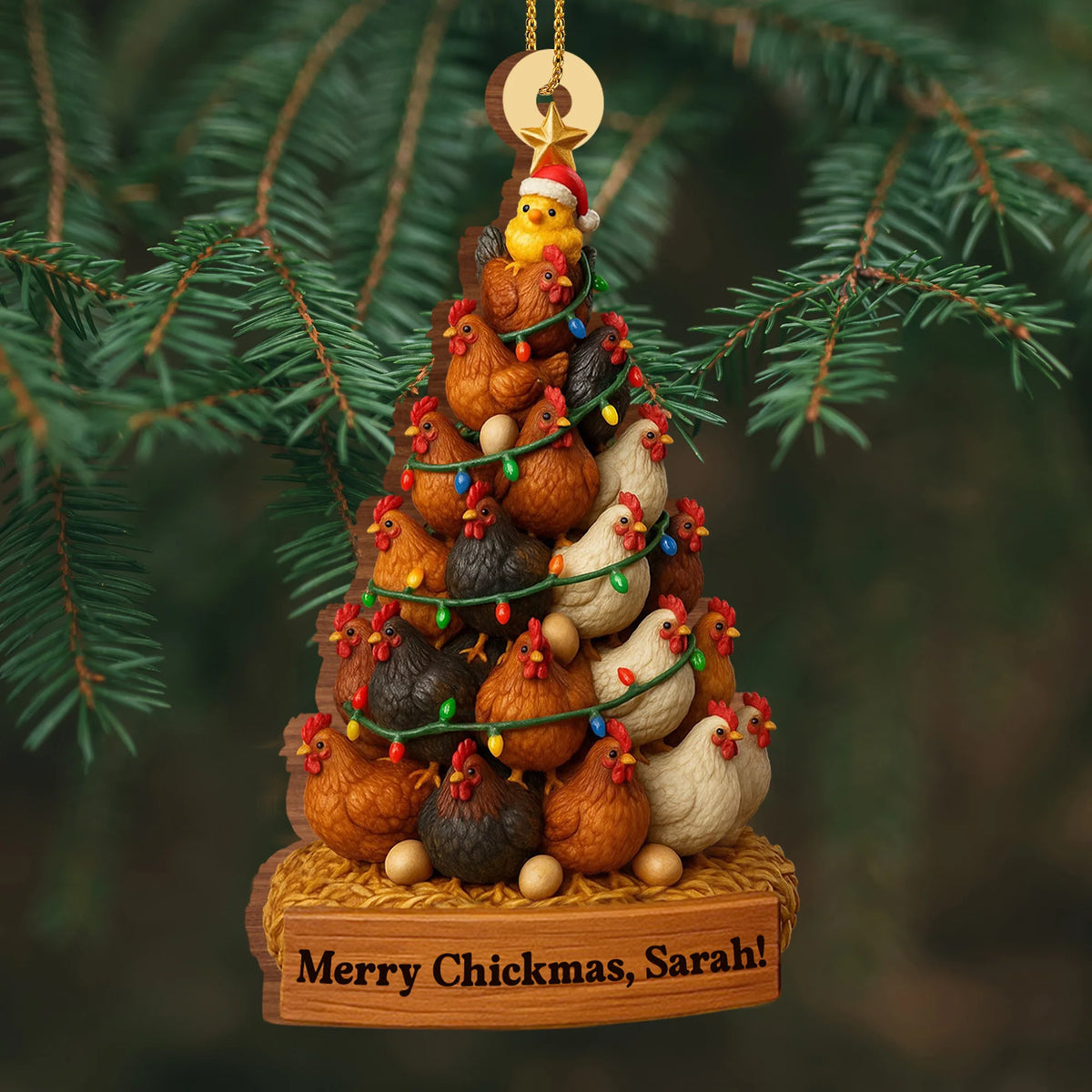 Merry Chickmas, Christmas Chickens Ornament