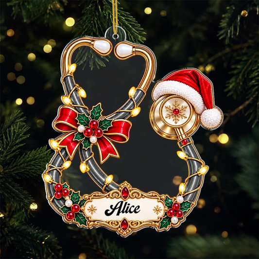 Personalized Stethoscope Christmas Acrylic Ornament - Holiday Gift for Nurse Doctor Medical Worker