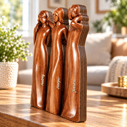 Embracing Figures Personalized Sisters Wooden Block - Sisterhood Keepsake Gift for Best Friends