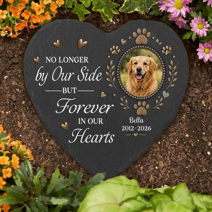 No Longer by My Side Forever in My Heart - Personalized Pet Memorial Stone Plaque for Dog Cat Lovers