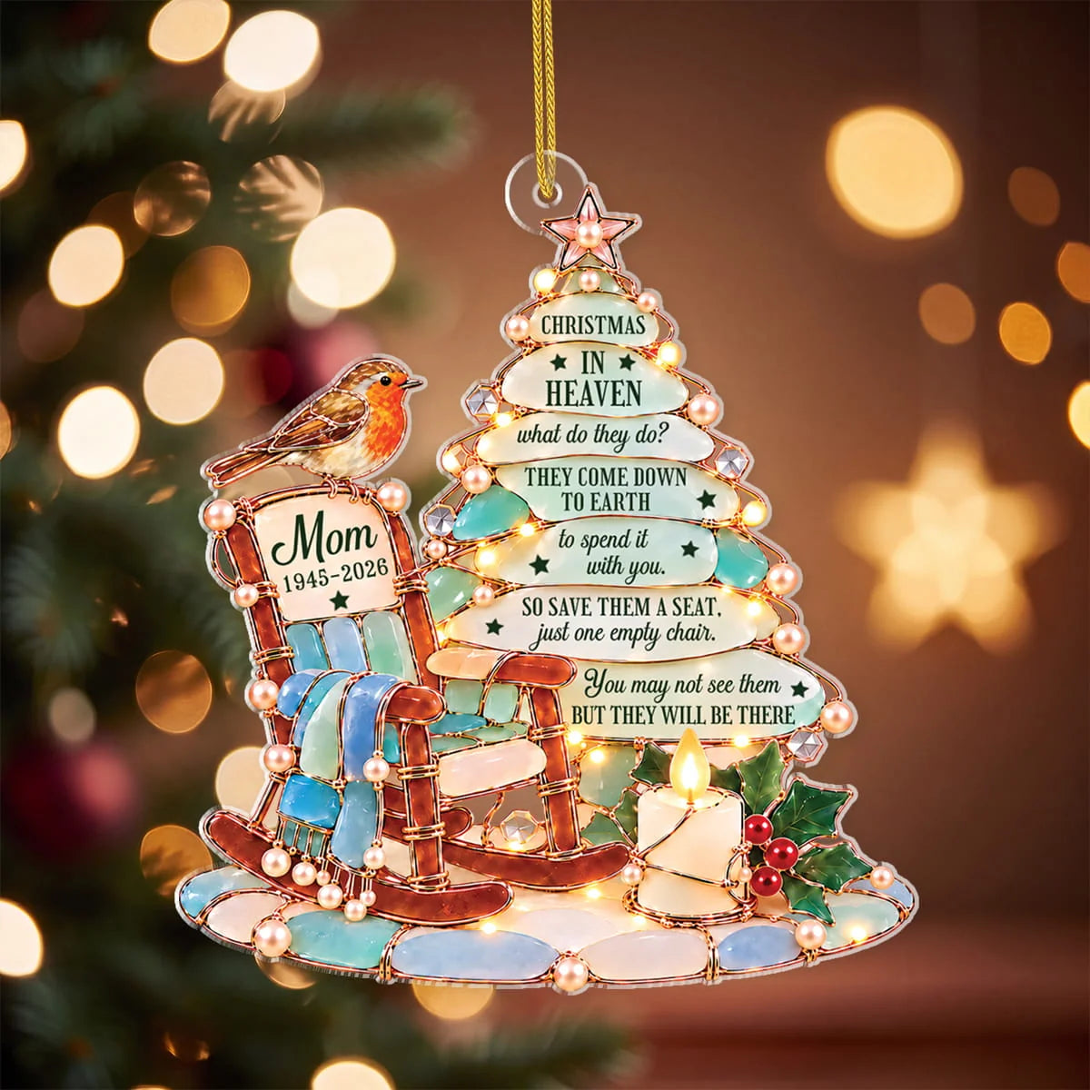 Christmas in Heaven Rocking Chair Personalized Acrylic Ornament - Custom Family Memorial Keepsake Gift
