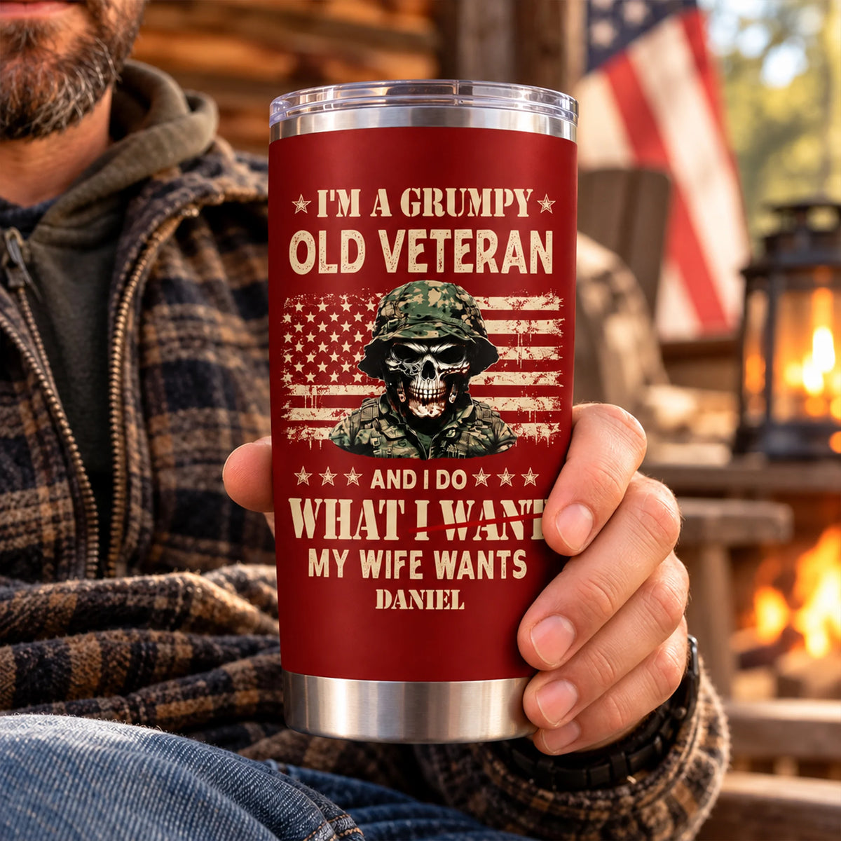 I'm a Grumpy Old Veteran Personalized Tumbler - Custom Birthday and Veterans Day Gift for Husbands