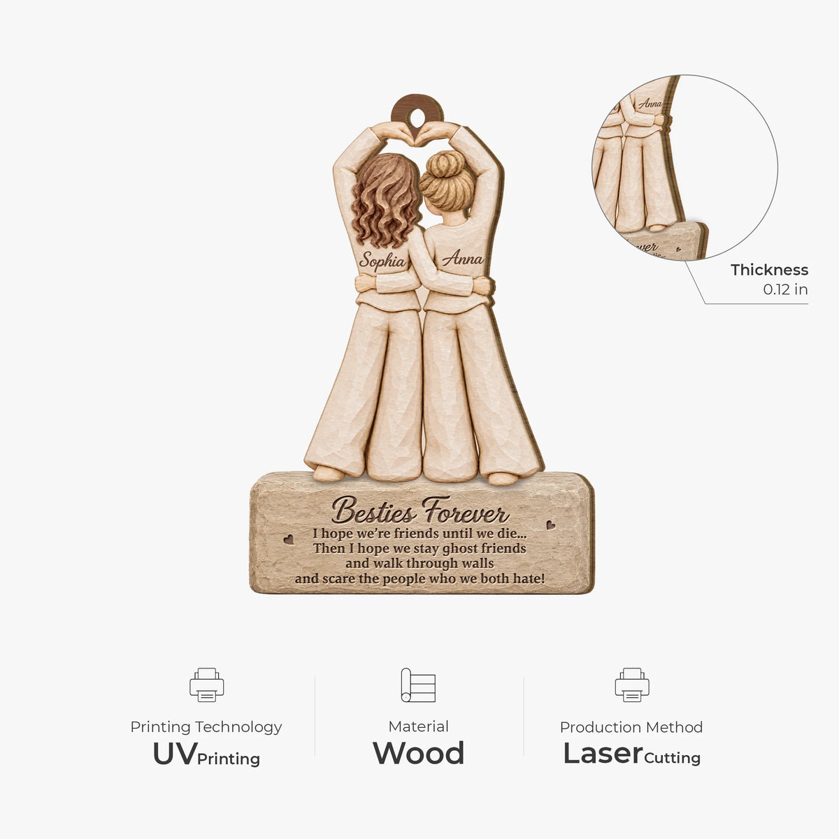 Besties Forever Ghost Friends Personalized Wooden Ornament - Funny Christmas Friendship Keepsake Gift for Best Friends
