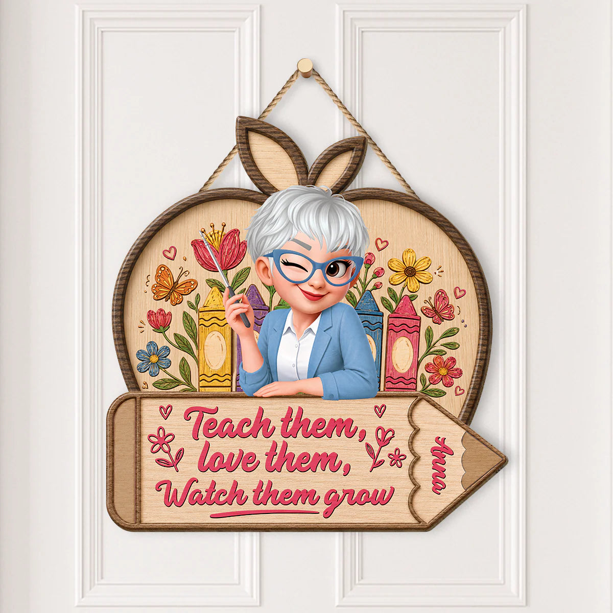 Personalized Teacher Wood Sign personalization view for Teacher