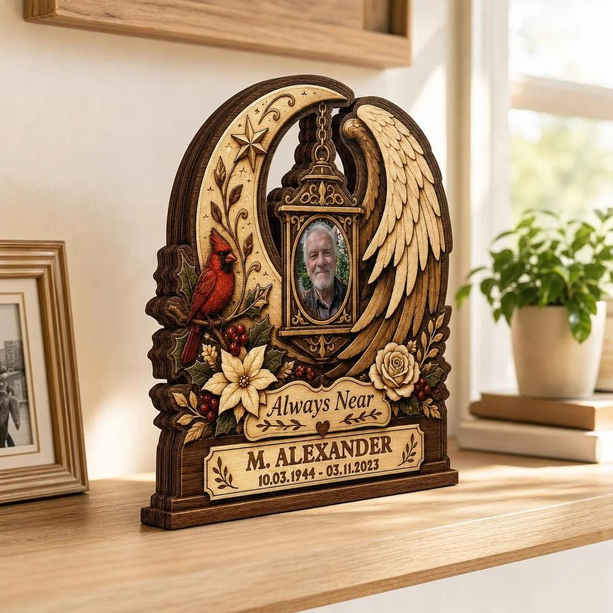 Always Near Custom Photo Memorial Wooden Block - Personalized Keepsake Gift for Family