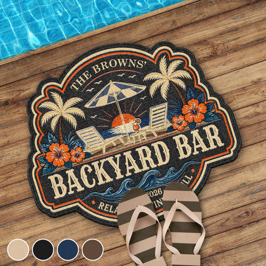 Custom Backyard Bar Doormat for Family with personalized design details for meaningful gifting