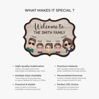 Welcome to The Family Personalized Shaped Doormat - Custom Family Name Welcome Mat for Housewarming