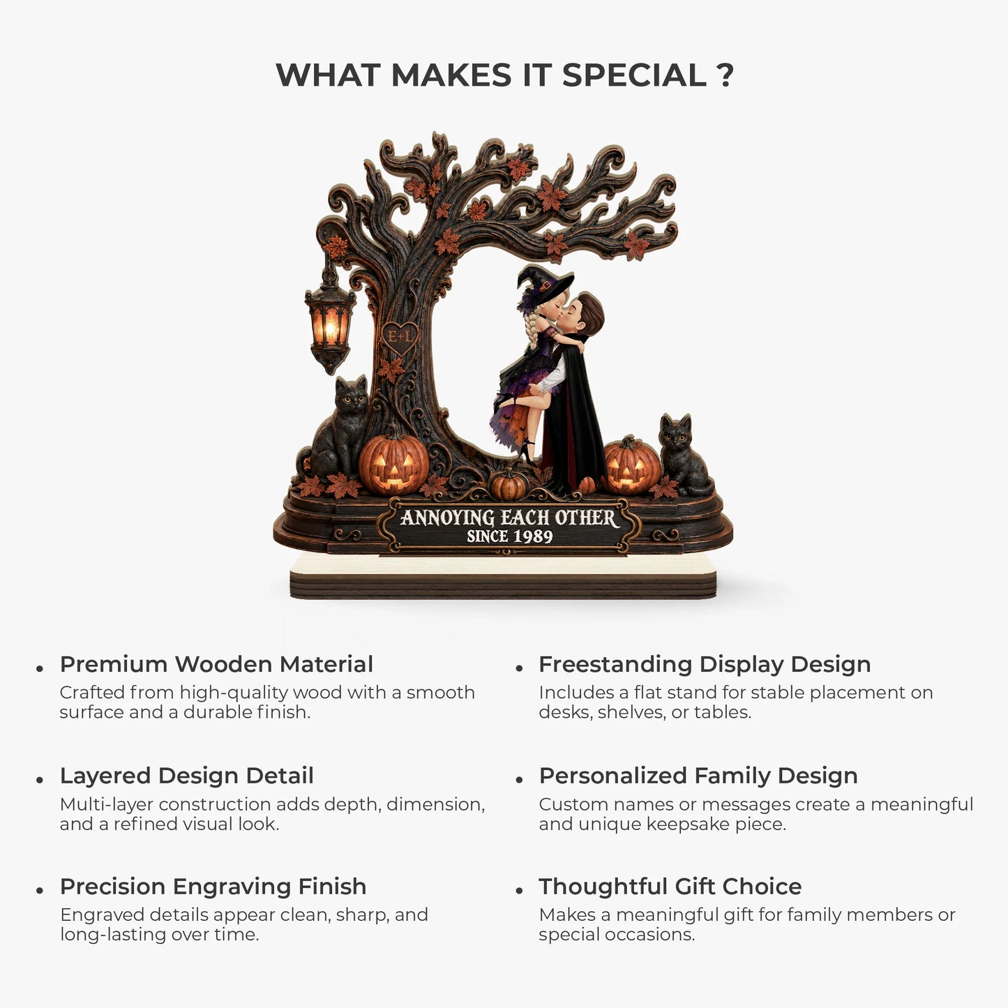 Personalized Halloween couple wooden plaque with spooky 3D printing effect - custom spooky gift for couples image 6