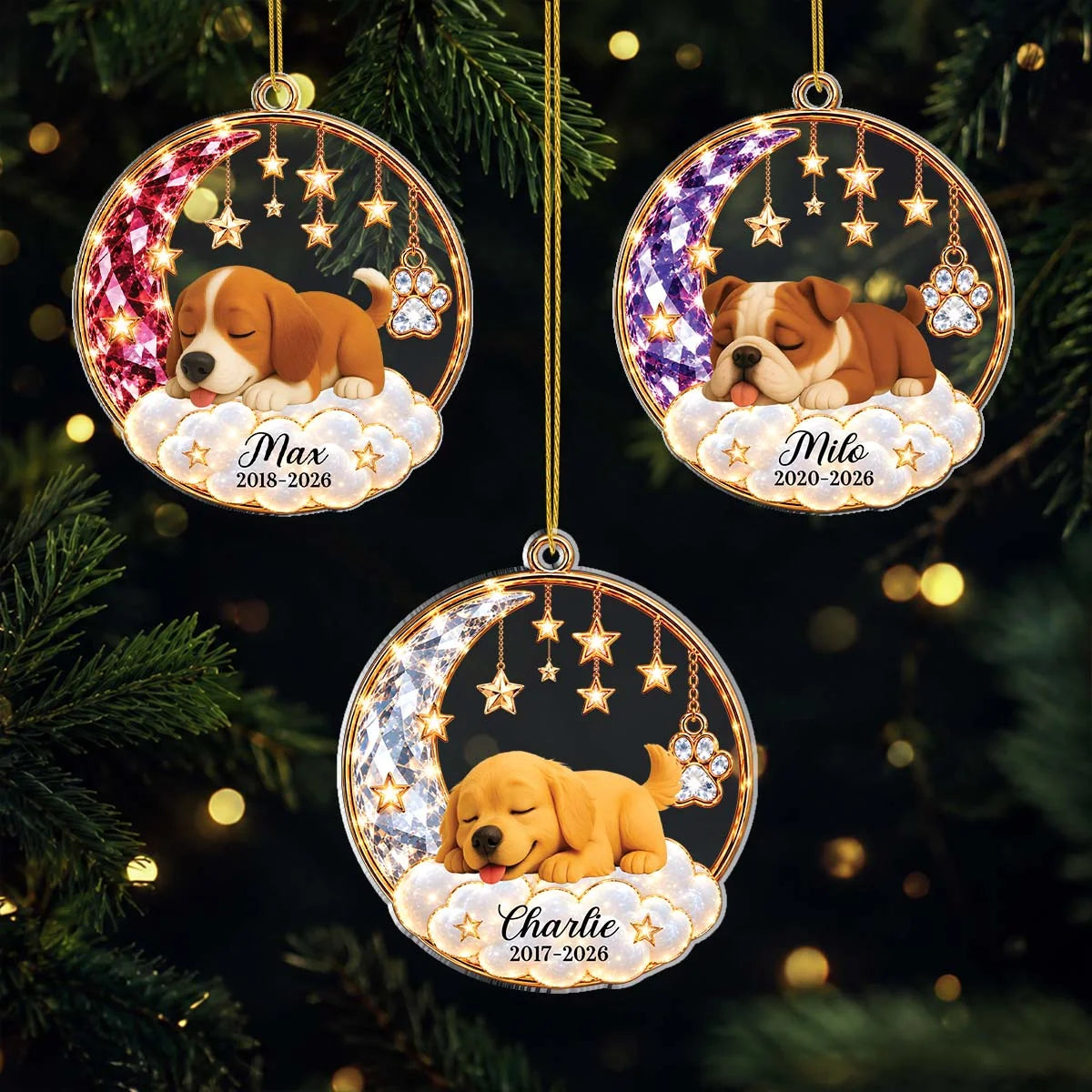 In Loving Memory Personalized Dog Memorial Acrylic Ornament - Custom Sleeping Pup Keepsake Gift
