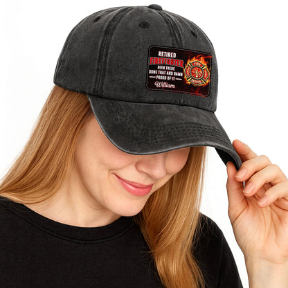 Retired Firefighter Denim Cap for Dad with personalized design details for meaningful gifting image 6