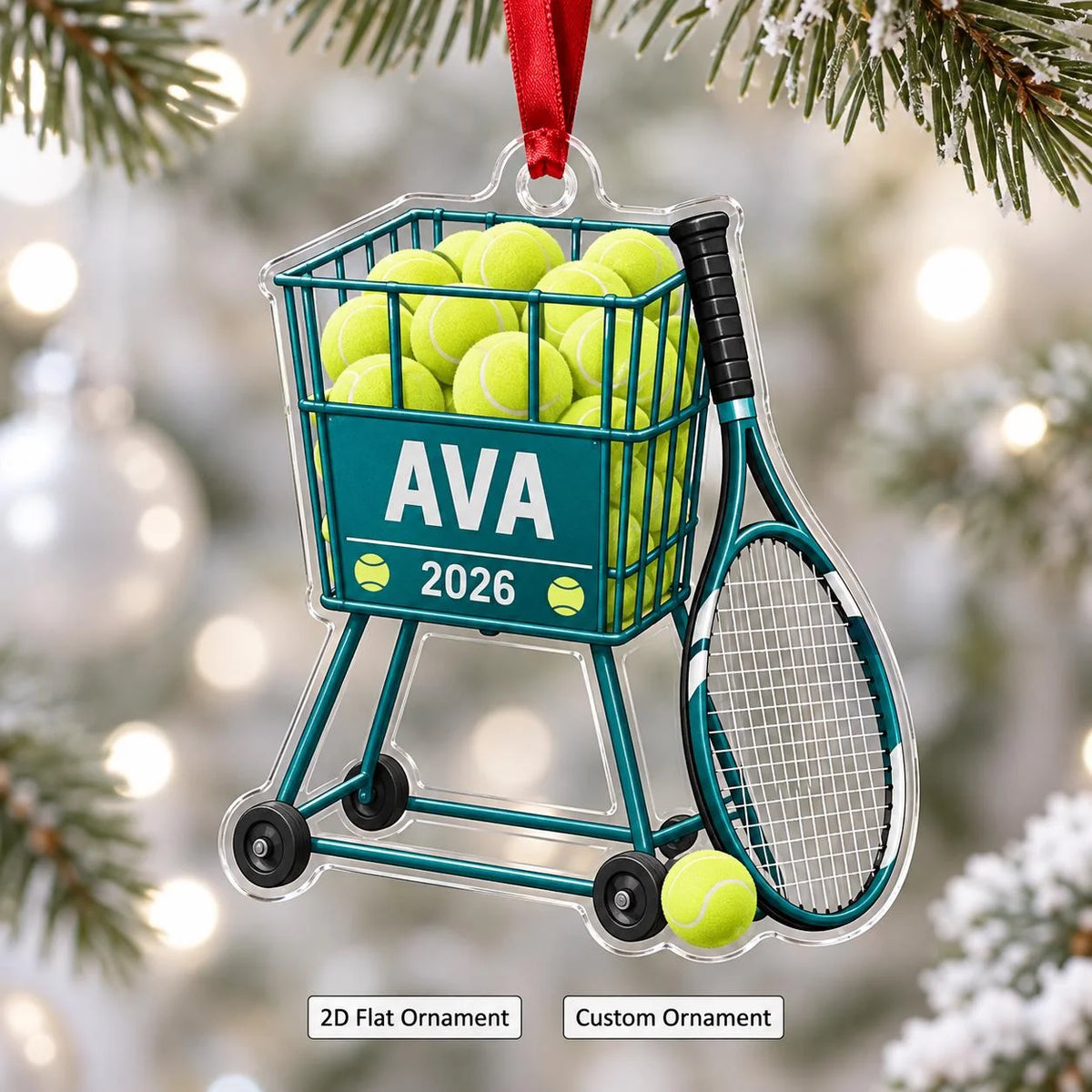 Personalized Tennis Ball Cart Acrylic Ornament - Custom Coach & Player Keepsake Gift for Christmas