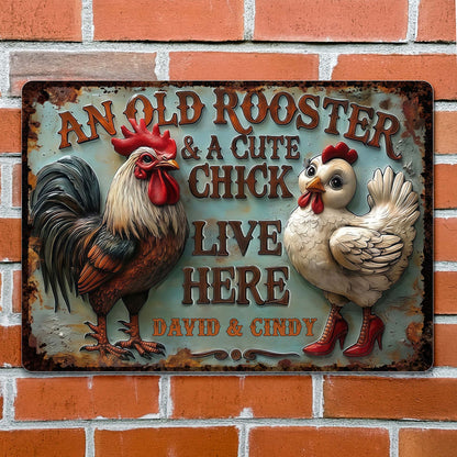 An Old Rooster & A Cute Chick Live Here