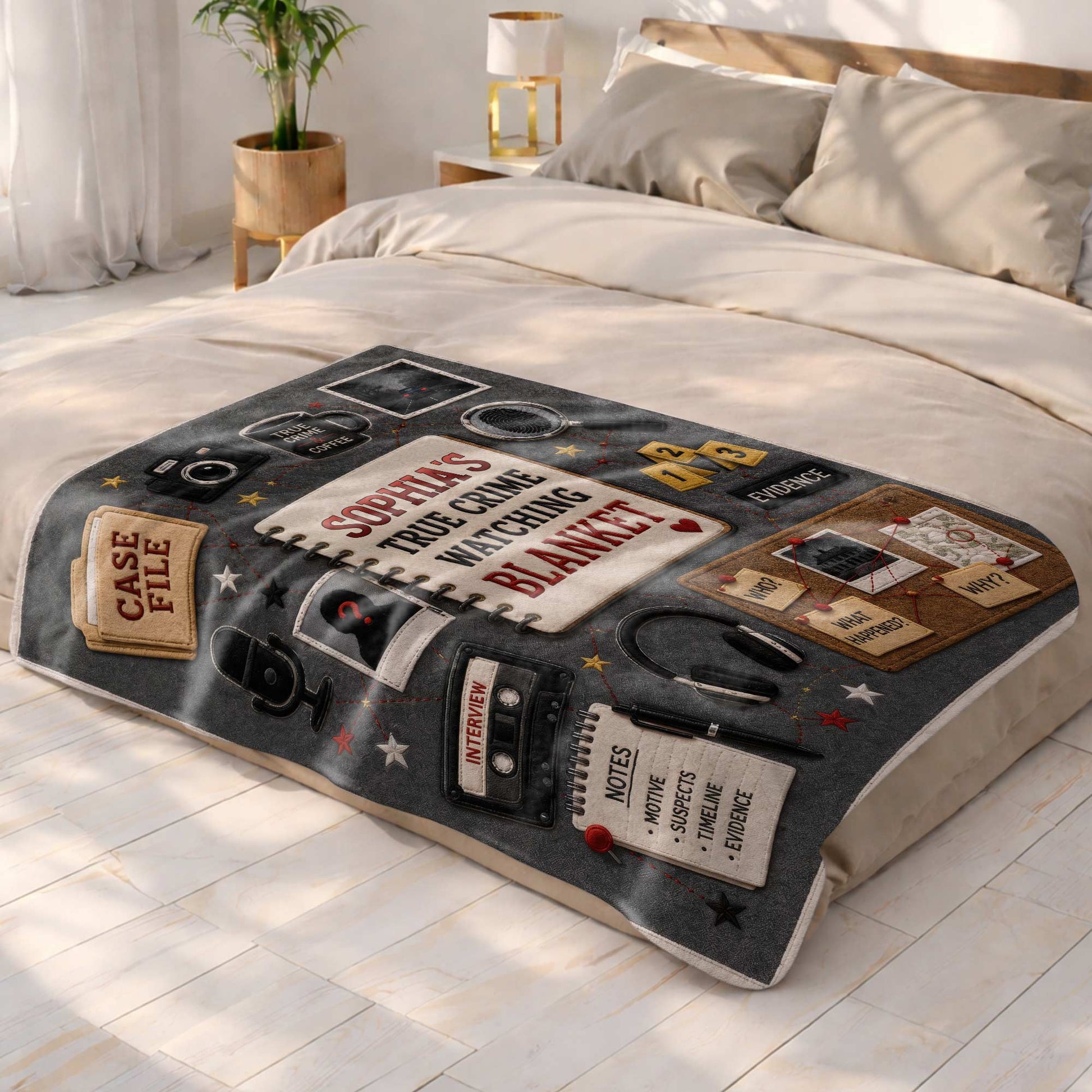 Personalized True Crime Blanket for Best Friends with personalized design details for meaningful gifting image 9