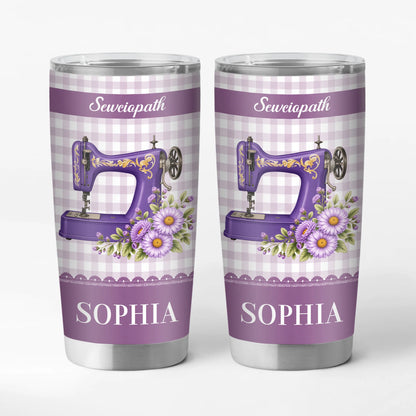 Sewciopath Personalized Sewing Tumbler - Custom Birth Month Flower Gift for Quilter