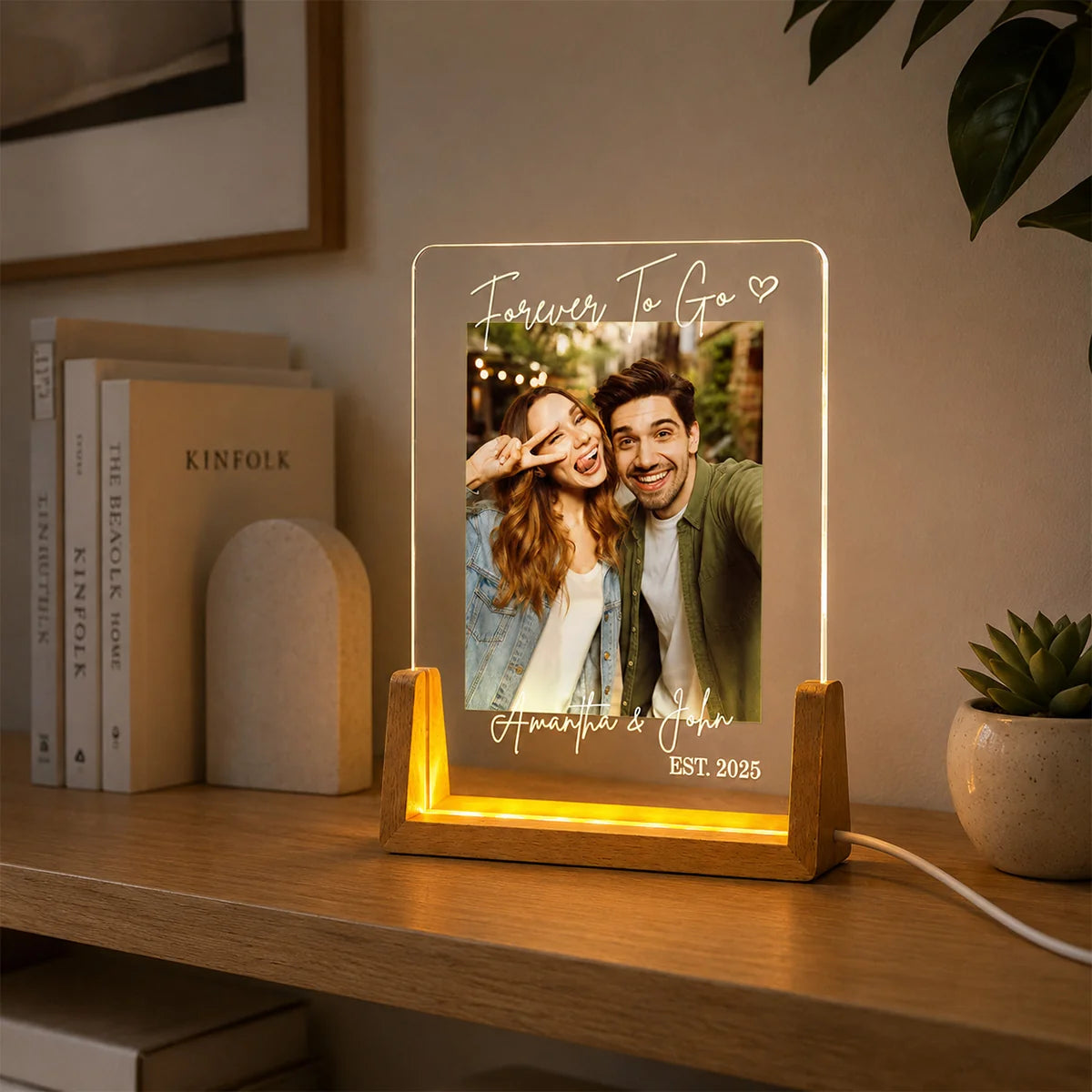 Forever And Always Personalized Photo LED Night Light - Custom Keepsake Gift for Couples