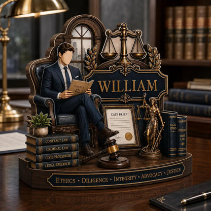 Scales Of Justice Personalized Attorney Wooden Block - Custom Lawyer Desk Decor
