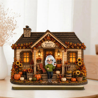 Nana's Home Custom Harvest Wood Plaque - Personalized Pumpkin Fall Table Decor & Thanksgiving Gift for Grandma