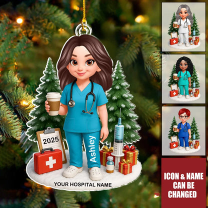 Proud Nurse Personalized Acrylic Ornament - Custom Name and Hospital Christmas Keepsake