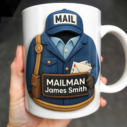 Personalized mailman coffee mug with custom postal uniform design for mail carrier gift