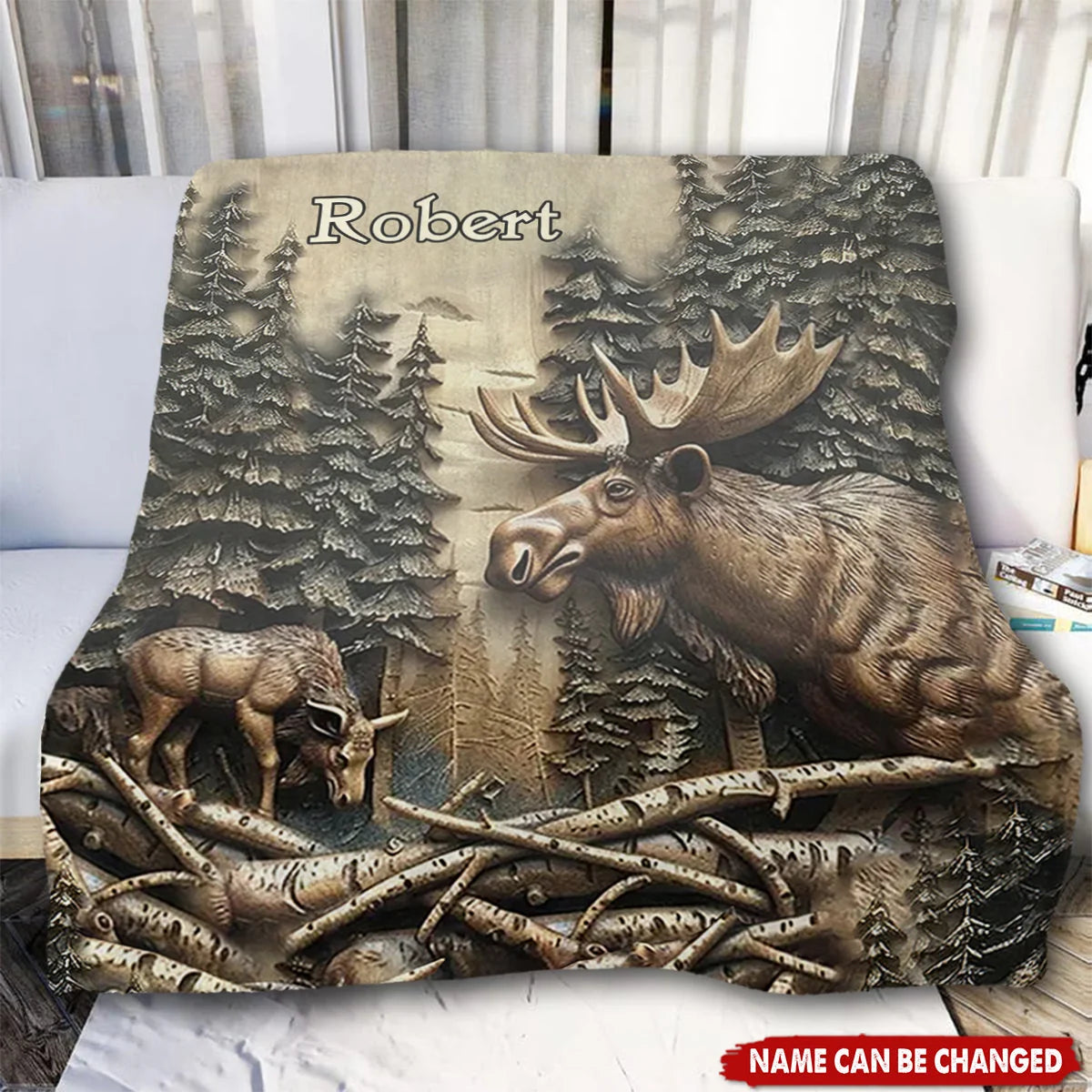 Personalized Hunting Blanket with Name - Custom Outdoor Moose Print Gift for Hunters