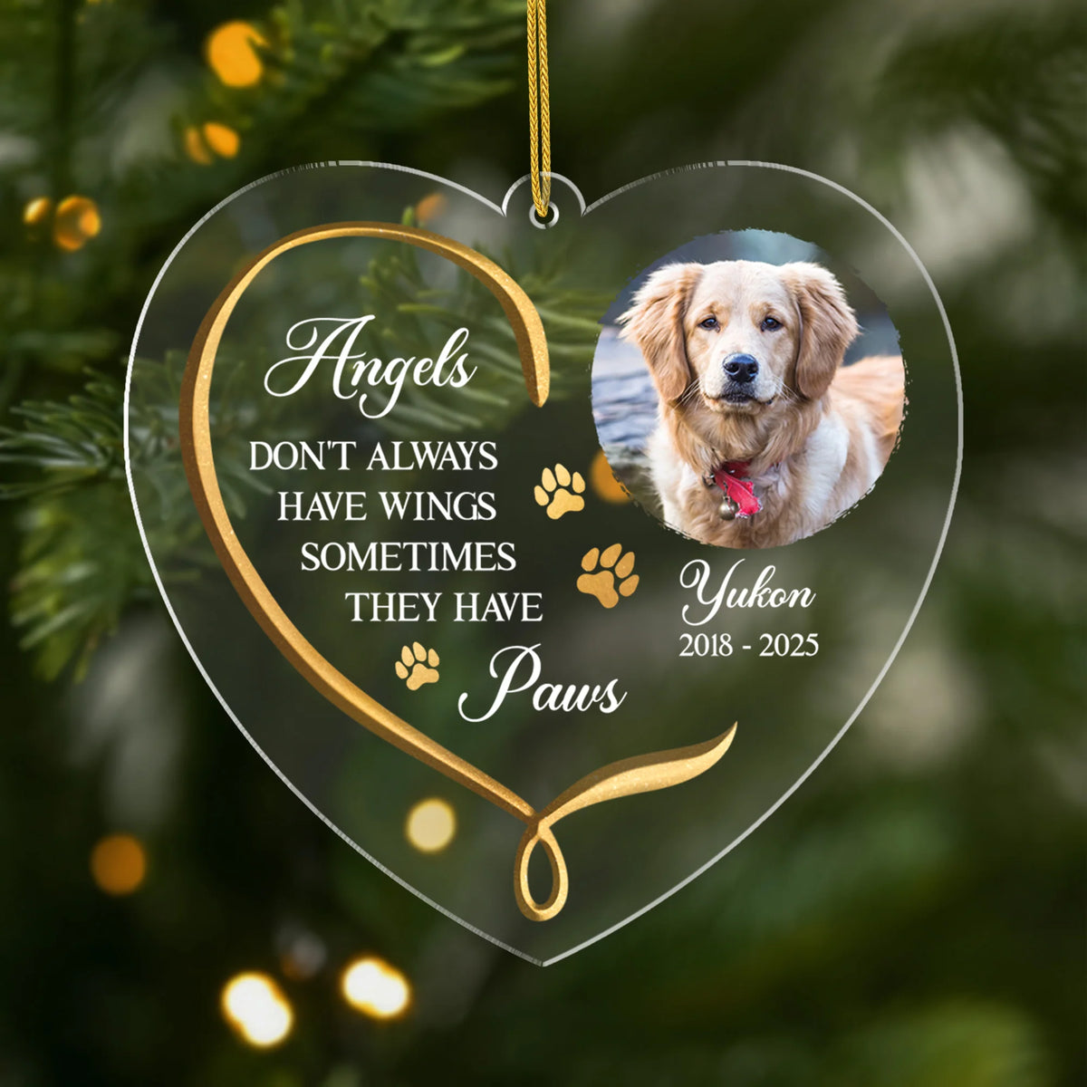Angels Have Paws Personalized Pet Memorial Acrylic Ornament - Custom Gift for Dog Cat Lovers