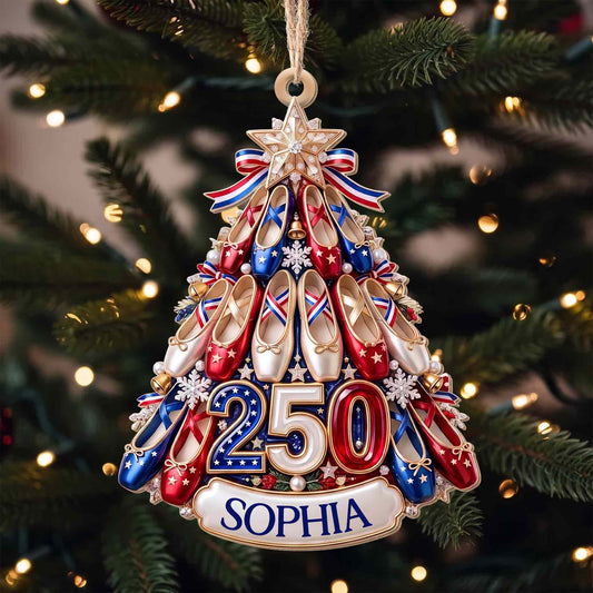 Ballet Shoes Christmas Tree Personalized Wooden Ornament - Custom Gift for Ballerina Dancer
