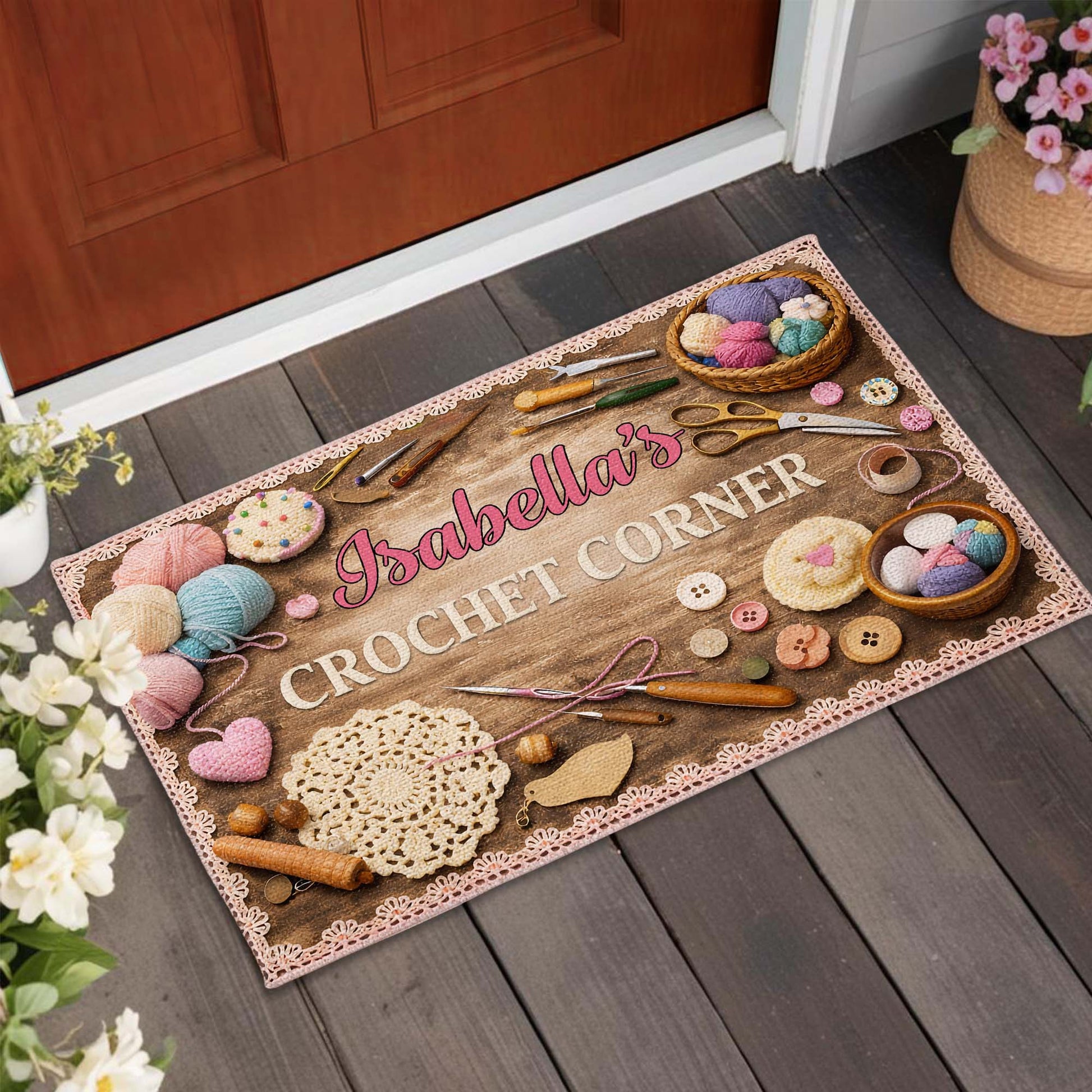Doormat material and size view - Personalized Crochet Corner Doormat