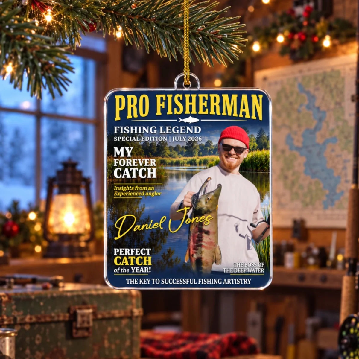Pro Fisherman Cover Personalized Acrylic Ornament - Dad Christmas Gift