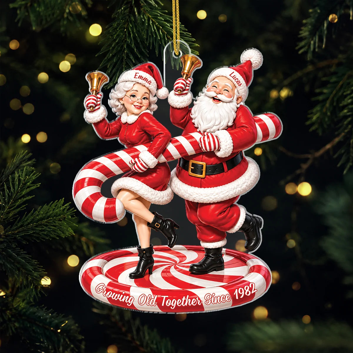 Growing Old Together Personalized Santa Couple Acrylic Ornament - Anniversary Christmas Gift
