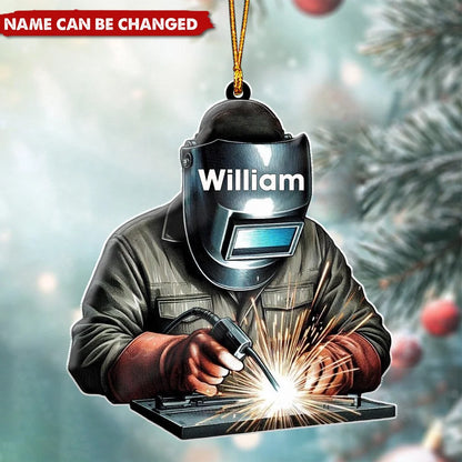 Custom Name Welder Acrylic Christmas Ornament - Personalized Holiday Keepsake Gift for Dad & Husband