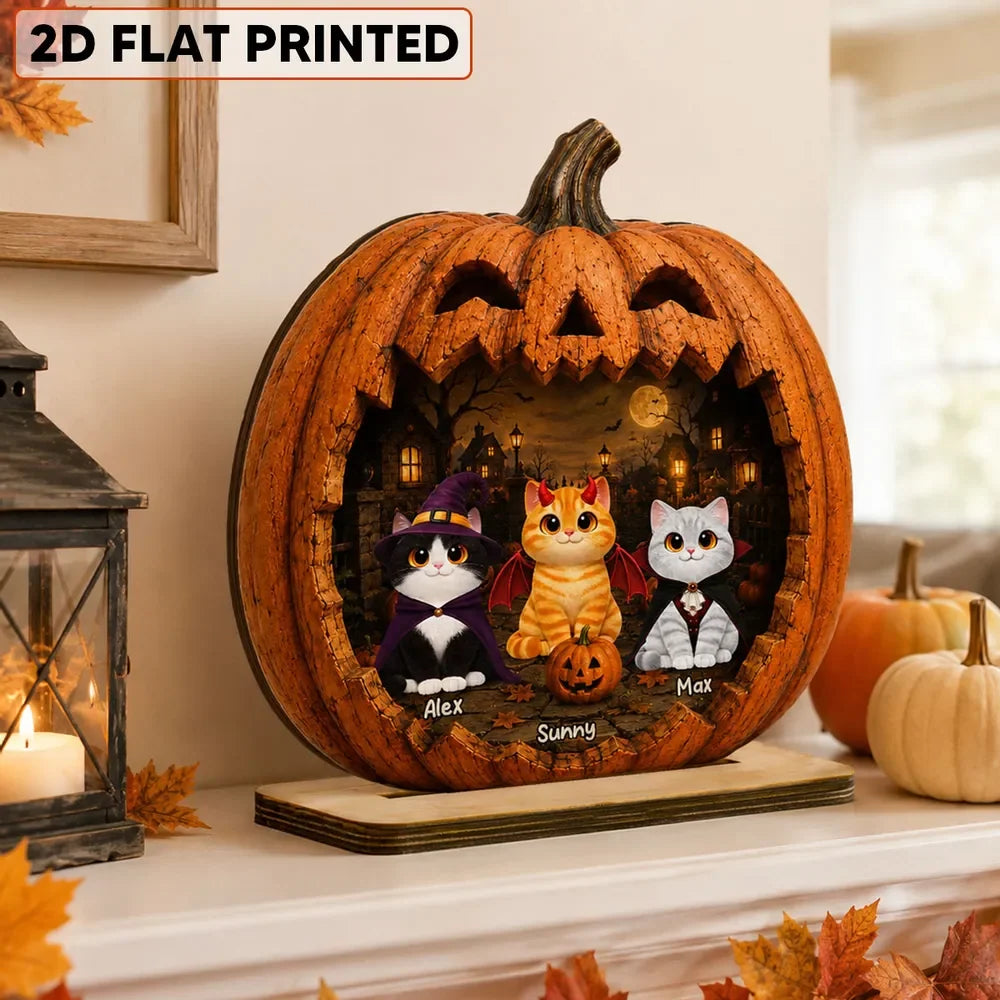 Personalized Halloween Cat Wooden Plaque personalization view for Cat Lovers