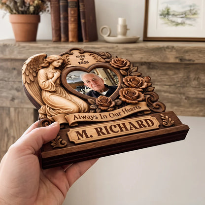 Always In Our Hearts Angel Photo Wooden Block - Personalized Sympathy Gift for Loss of Loved One