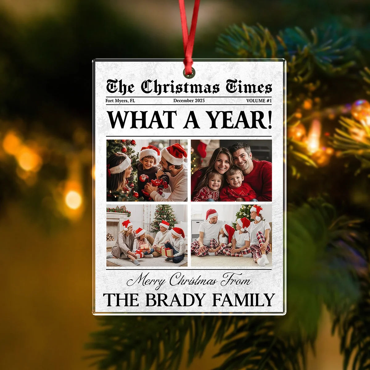 "What A Year!" Personalized Photo Acrylic Ornament - Custom Christmas Holiday Gift for Family