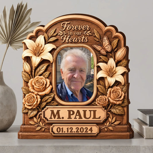 Forever In Our Hearts Personalized Memorial Wooden Block - Custom Photo Remembrance Gift