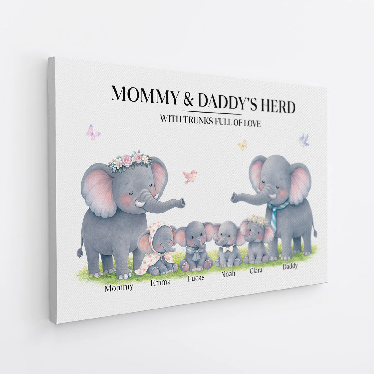 Mommy & Daddy's Herd Personalized Canvas / Poster - Custom Elephant Family Gift Wall Art for Parents