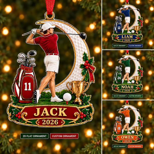 Custom Male Golfer Christmas Ornament - Personalized Acrylic Keepsake Gift