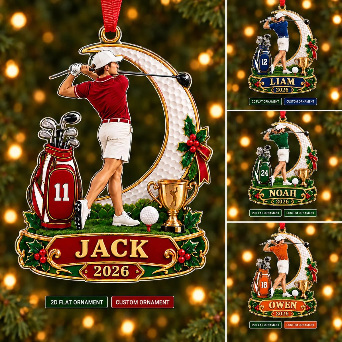 Custom Male Golfer Christmas Ornament - Personalized Acrylic Keepsake Gift