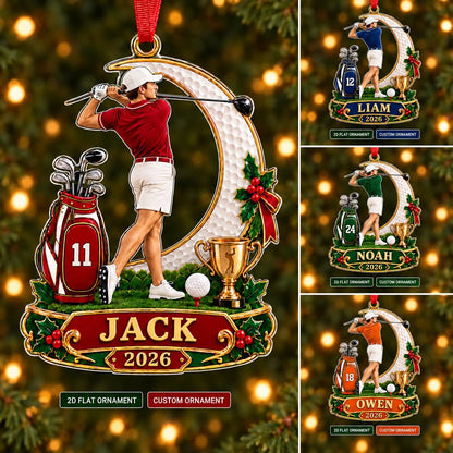 Custom Male Golfer Christmas Ornament - Personalized Acrylic Keepsake Gift