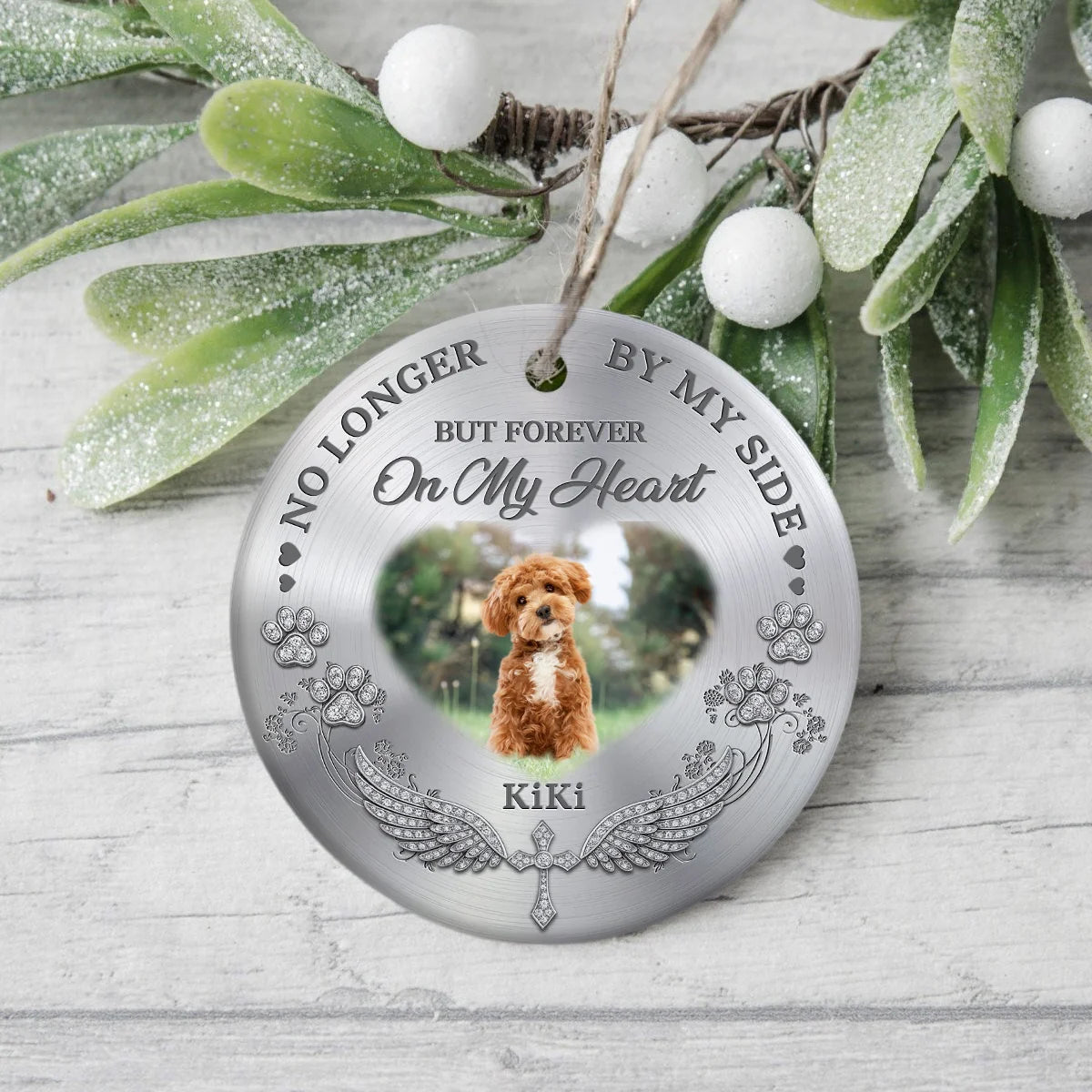 "No Longer By My Side" Personalized Ceramic Ornament - Custom Pet Photo Memorial Sympathy Gift