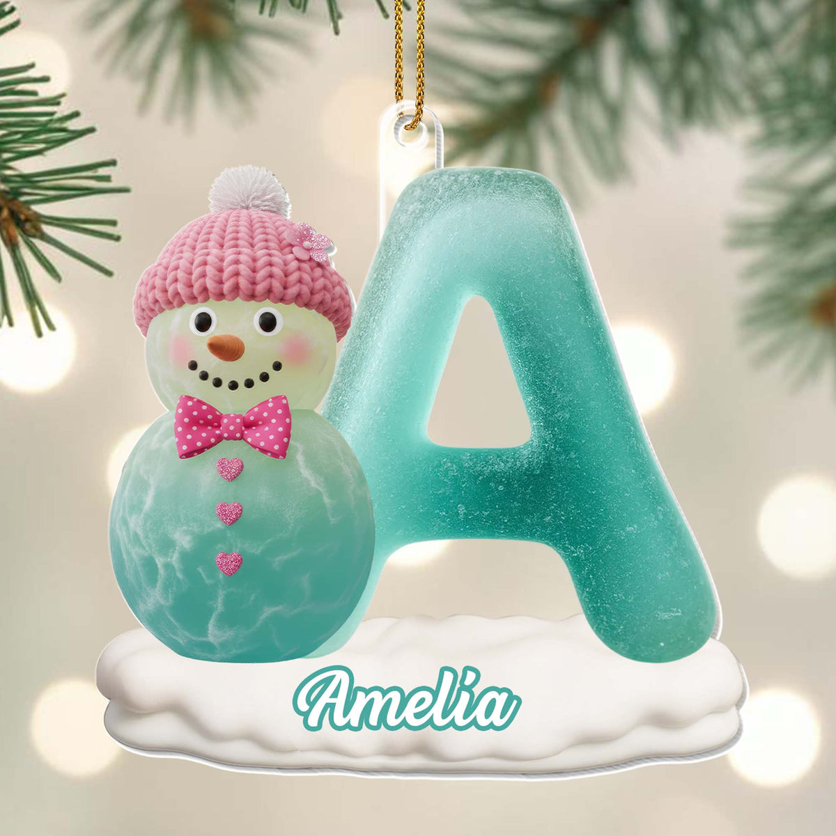 Customize With Name And Letter Snowman Ornament