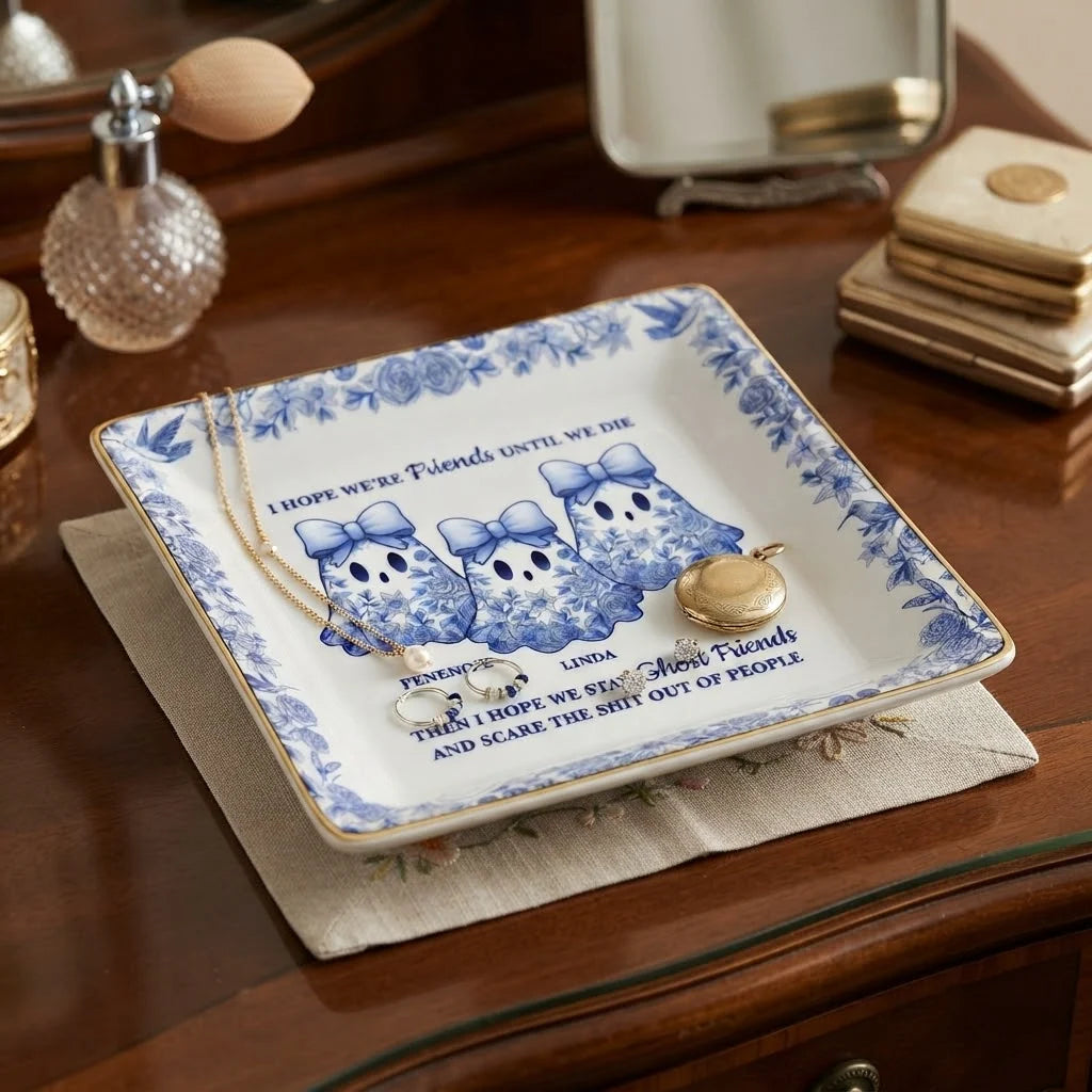 "Friends Until We Die" Personalized Ghost Jewelry Dish - Halloween Keepsake Gift for Best Friends