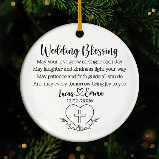 Wedding Blessing Keepsake - Personalized Wedding Gift Ceramic Ornament for Couple